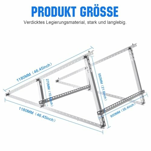 Verstellbare Metallhalterung mit Größenangaben.