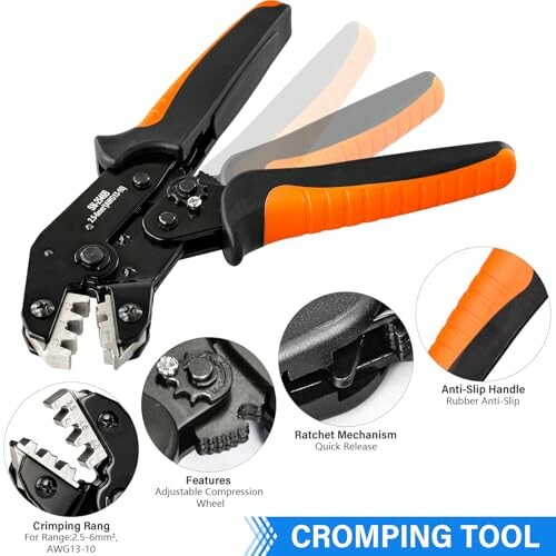 Crimpzange mit Ratschenmechanismus und rutschfestem Griff