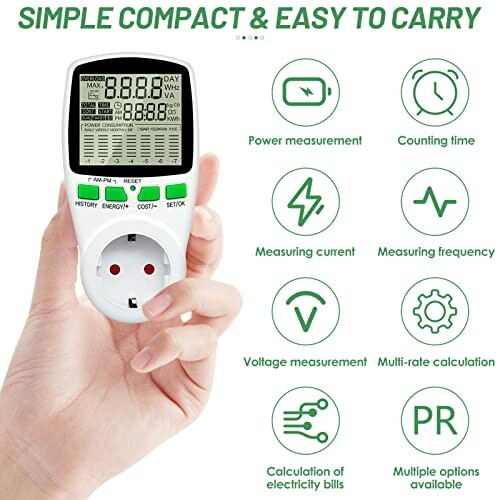 Hand hält digitalen Stromzähler mit Funktionen