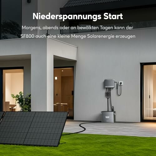 Solaranlage im Garten eines modernen Hauses