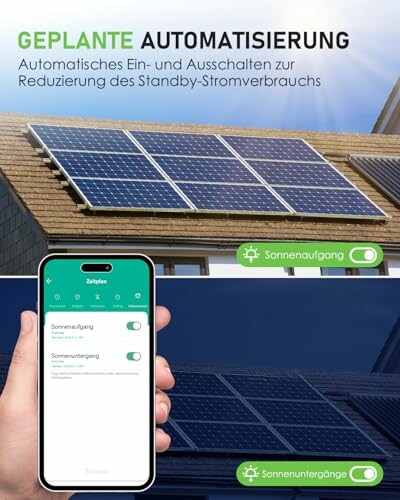Smartphone-App zur Steuerung von Solarpanelen auf einem Dach.