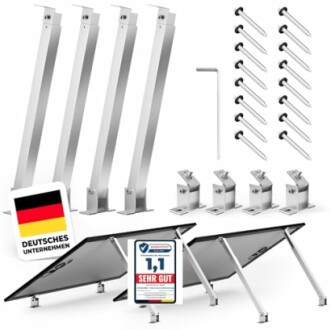 Montageset für Solarpanels mit Halterungen und Schrauben.