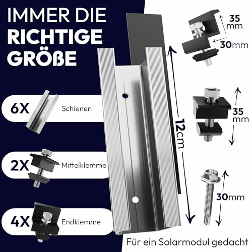 Solar-Befestigungssatz mit Klemmen und Schienen