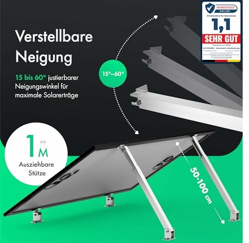 Verstellbare Neigung der Solarmodule von 15 bis 60 Grad